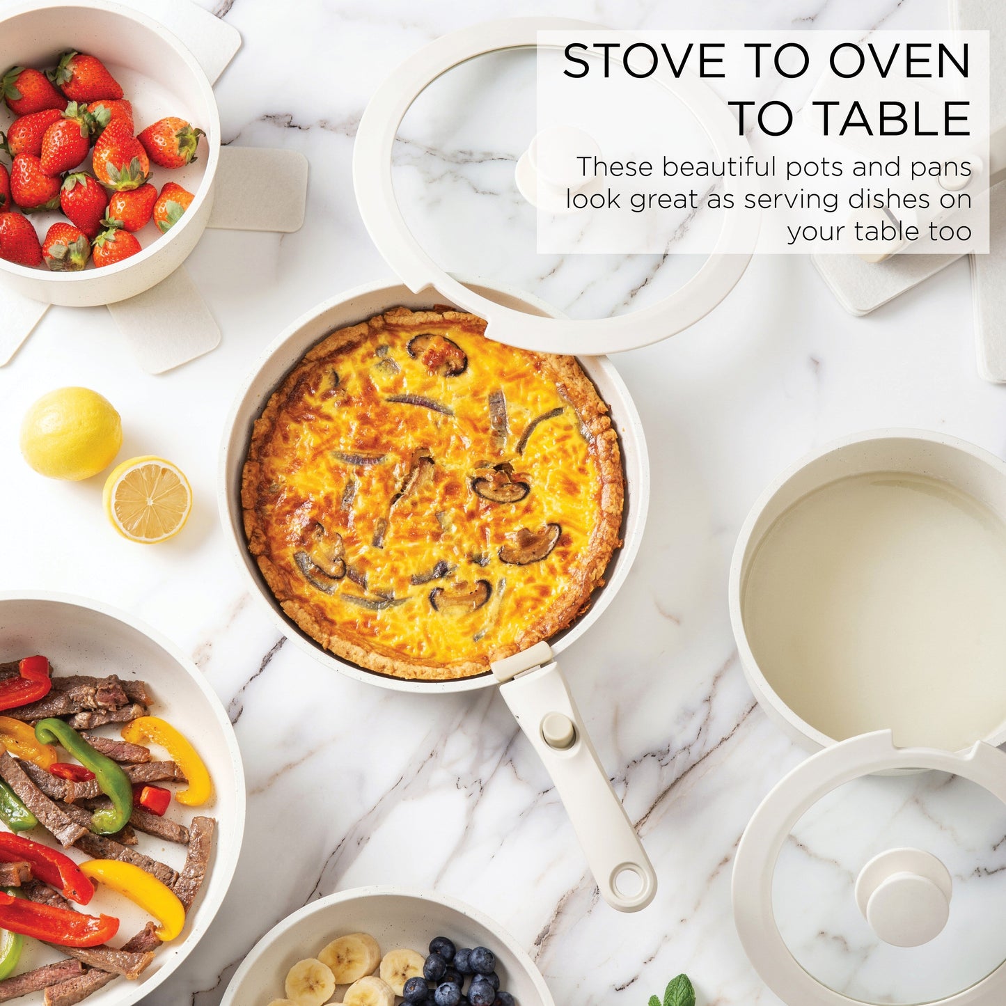 Country Kitchen RV Cookware- 13 Piece Aluminum Pots and Pans with Removable Handle Oven Safe