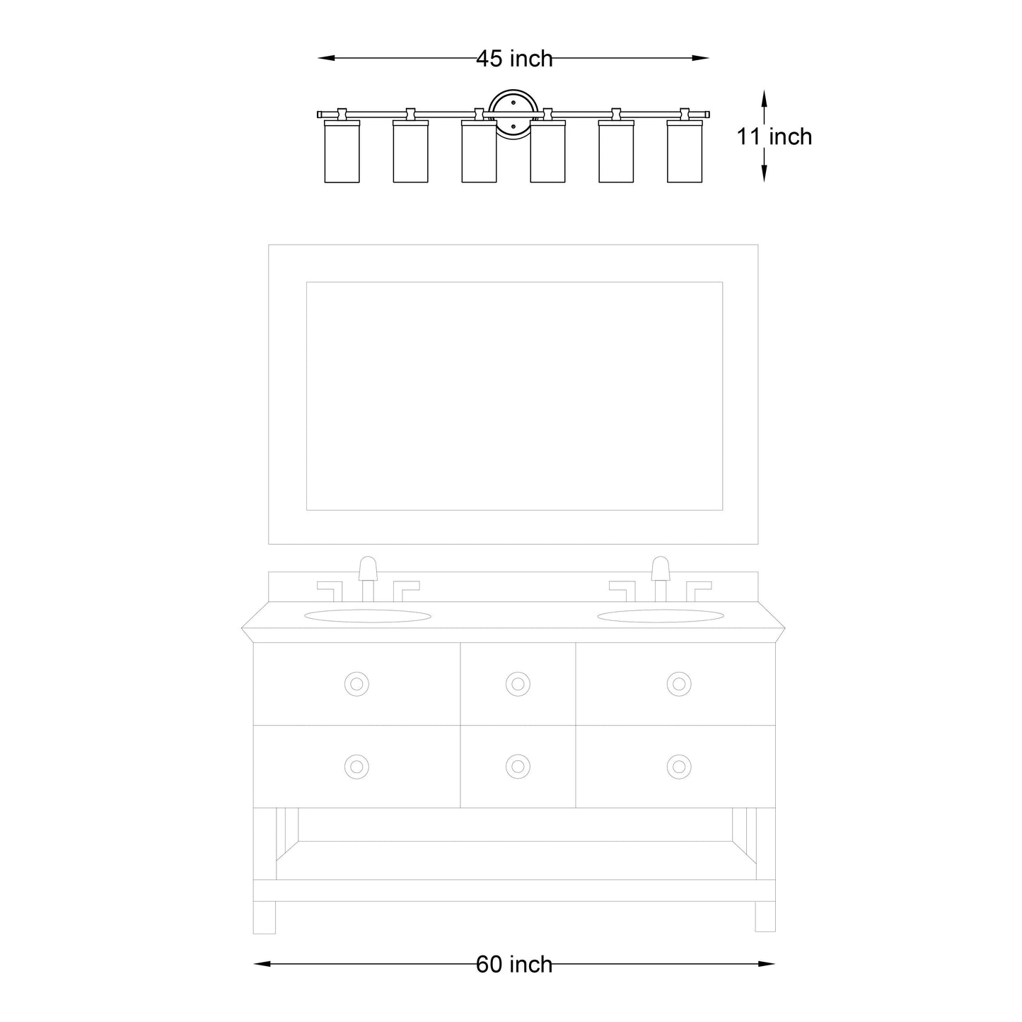 Applique murale de salle de bain Decatur à 6 lumières, style ferme moderne, noir/doré, certifiée UL