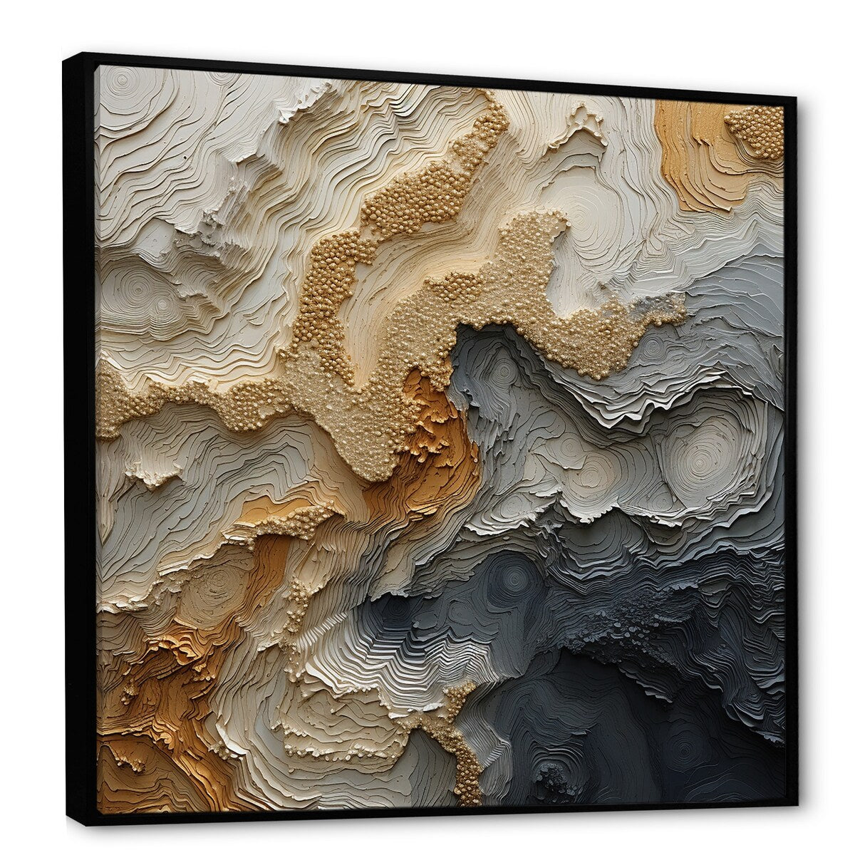 Designart Gold And Beige River Spiral Abstract Painting Framed Canvas Wall Art