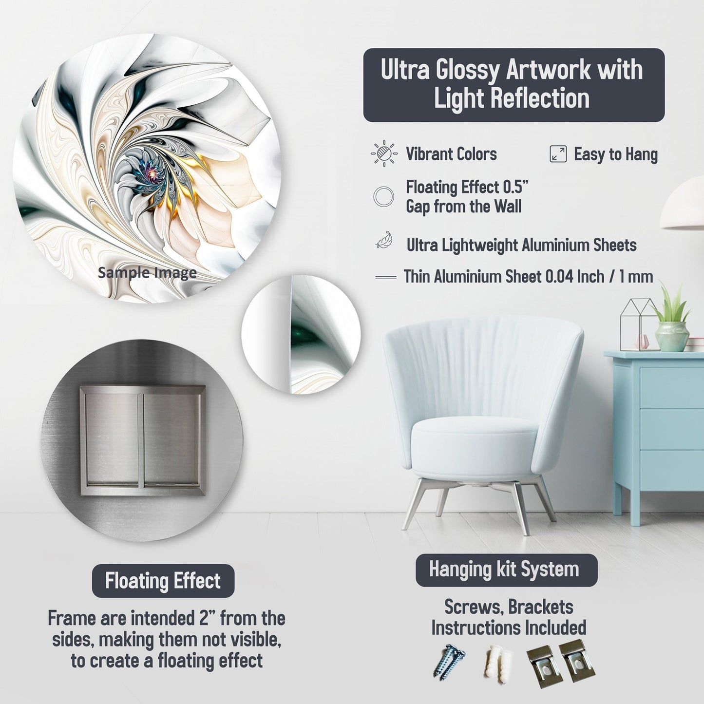 Designart White Botanical Collage Abstract Botanicals Metal Wall Art Living Room