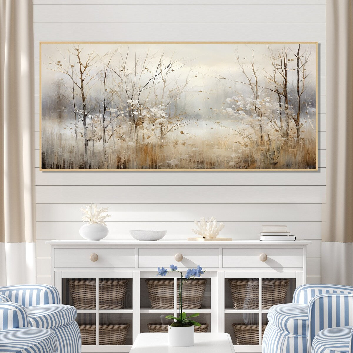 Designart Winter Meadow View Calmness II Meadow Grey Wall Decor - Traditional Bedroom Framed Canvas Wall Art