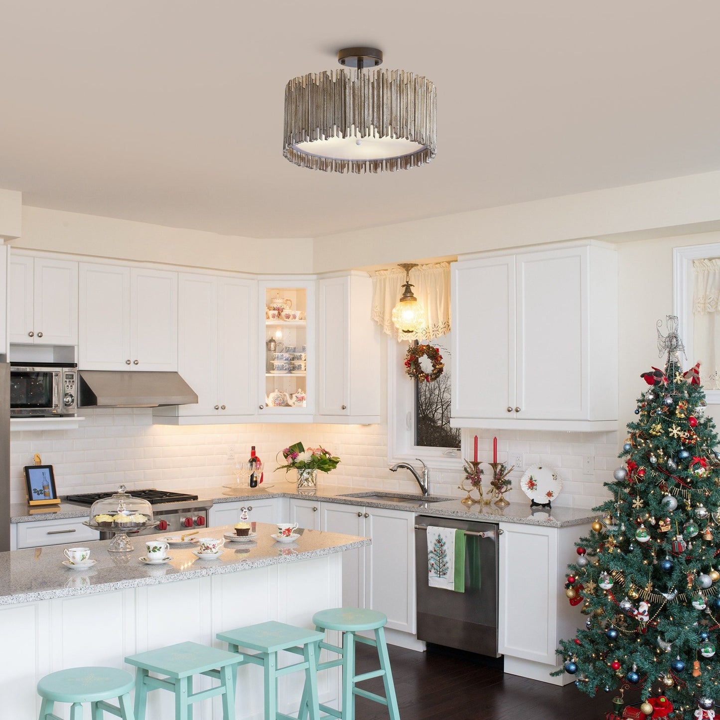 Plafonnier semi-encastré à 3 lumières en bois blanc vieilli