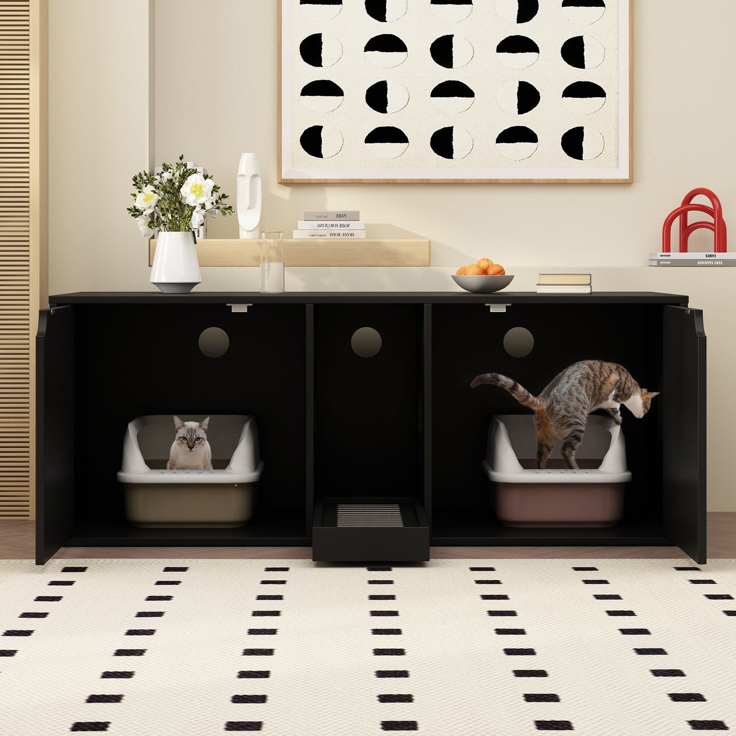 Dual-Compartment Cat Litter Box Enclosure Multi-Functional Furniture