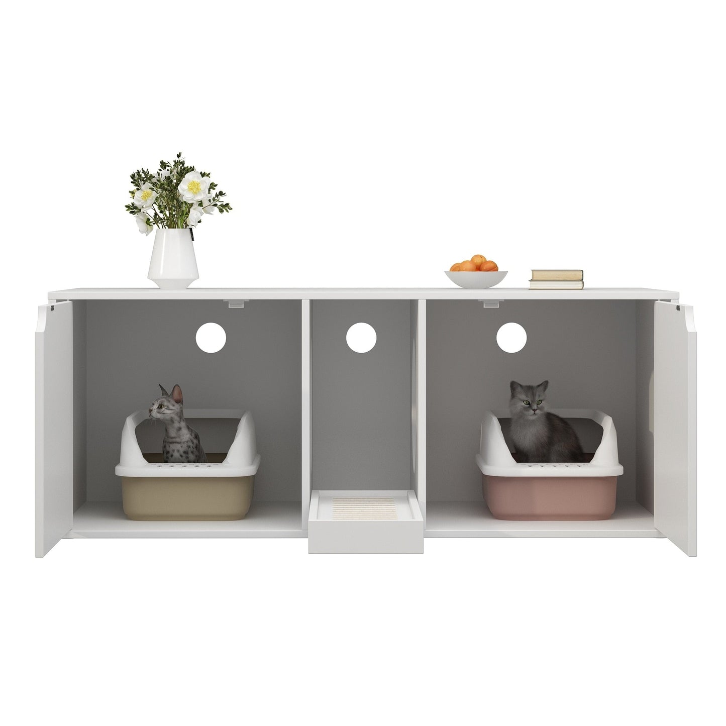Dual-Compartment Cat Litter Box Enclosure Multi-Functional Furniture