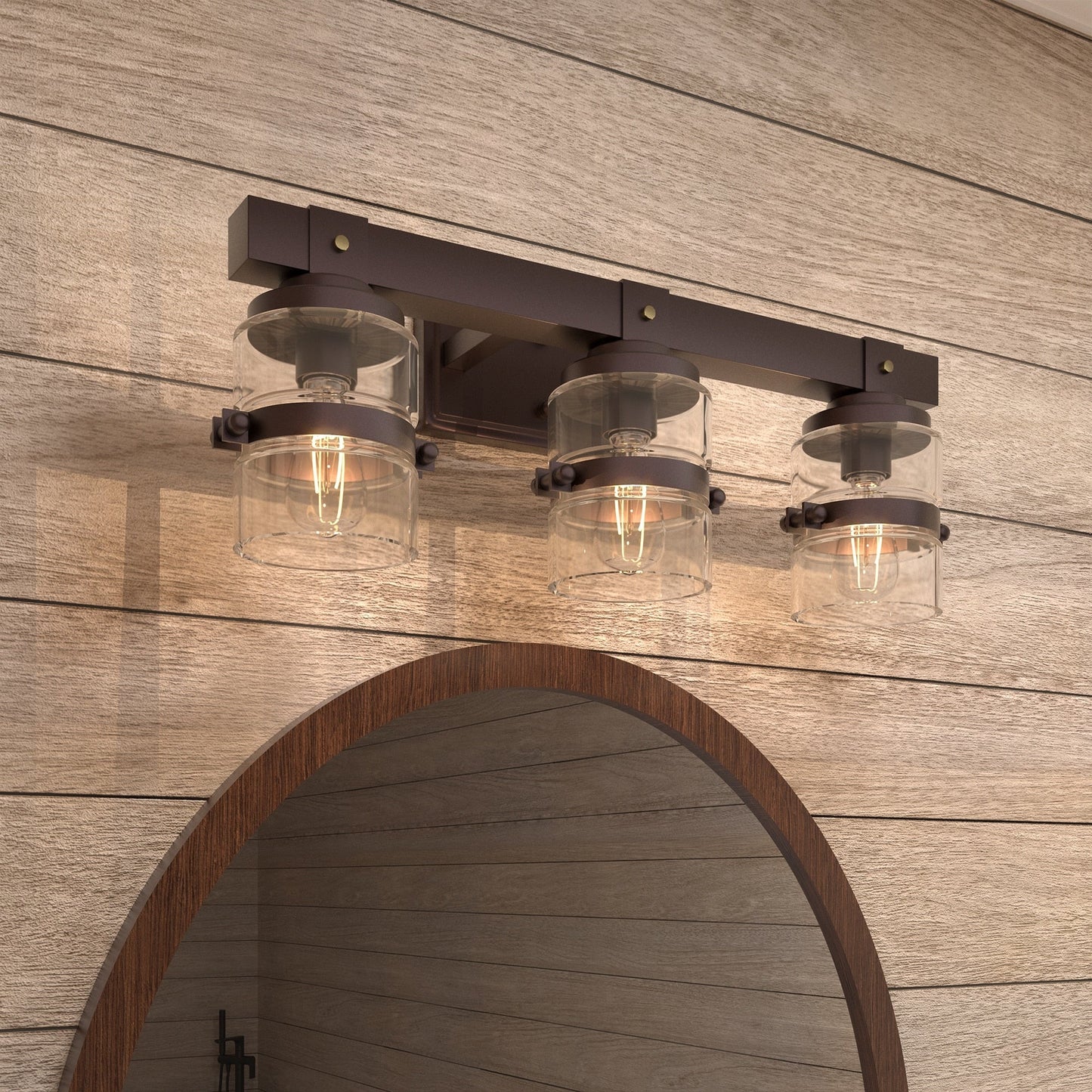 ExBrite Farmhouse 3-lights Bathroom Dimmable Iron Black Vanity Lights Wall Sconces