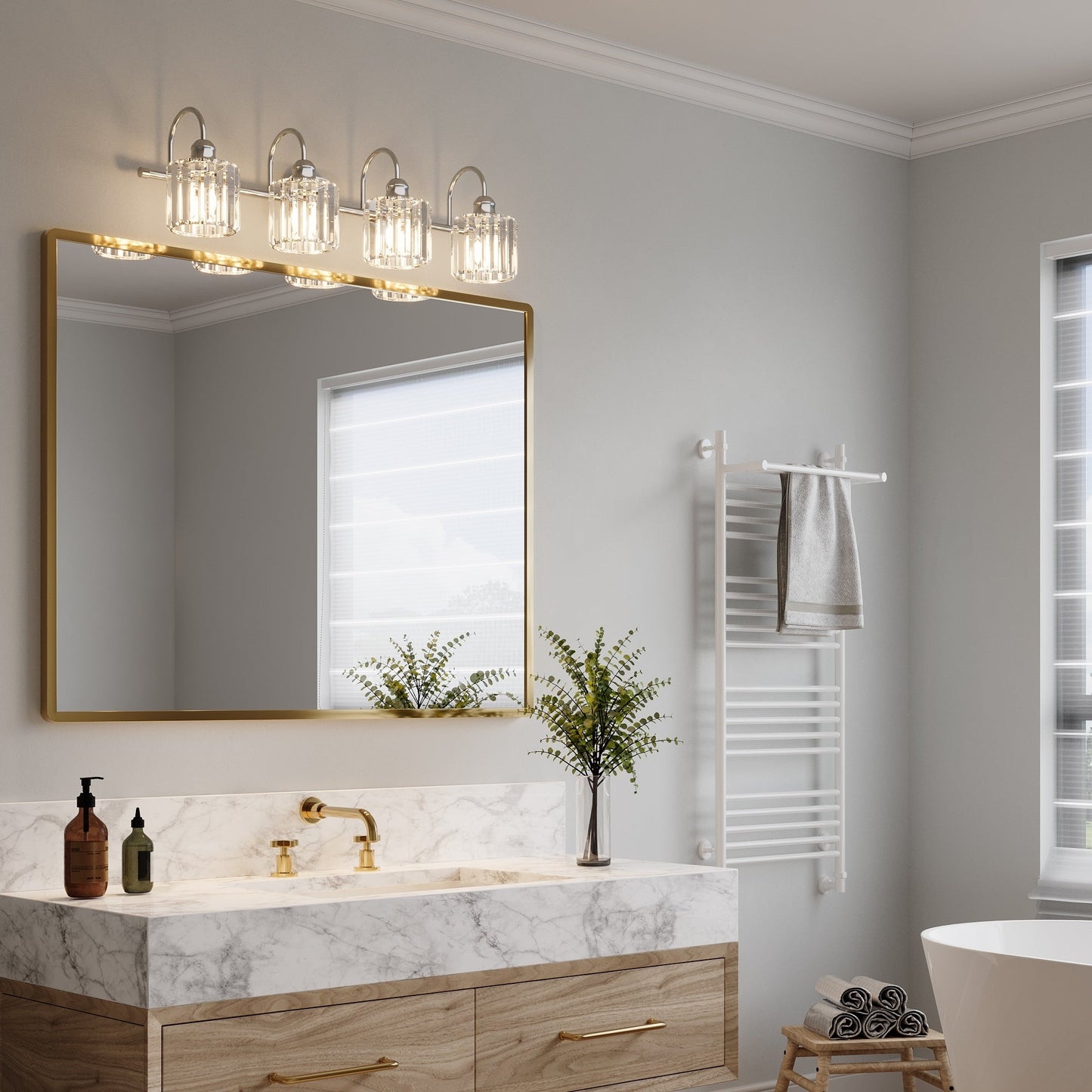 ExBrite Modern Rose Gold 1/2/3/4/5-light Bathroom Dimmable Crystal Vanity Lights Wall Sconces