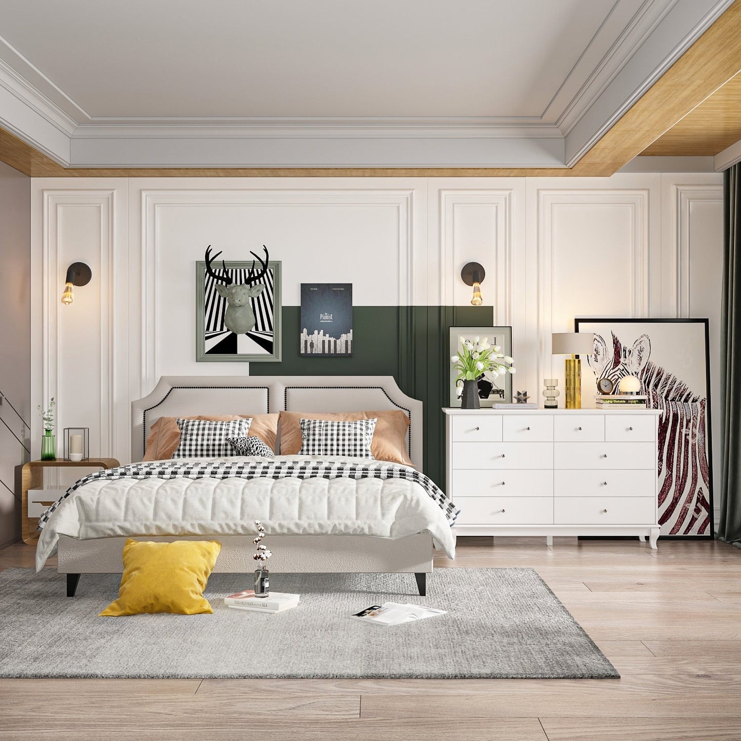 Commode double à 10 tiroirs pour chambre à coucher, commode blanche, grand espace de rangement