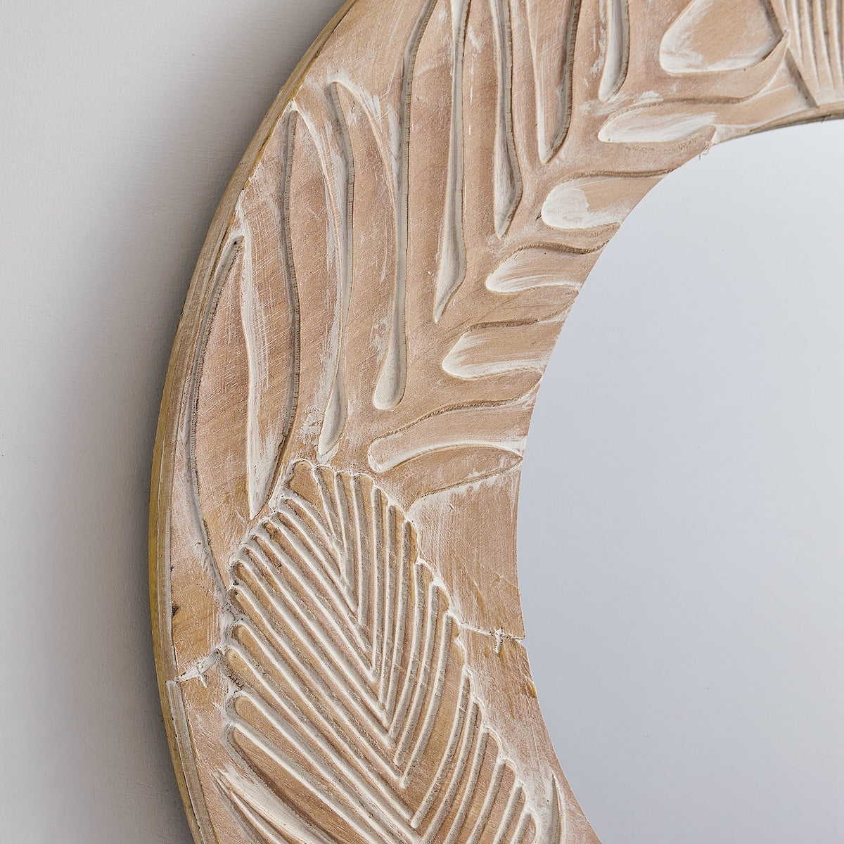 Miroir mural rond en bois sculpté de style ferme - 28 x 28