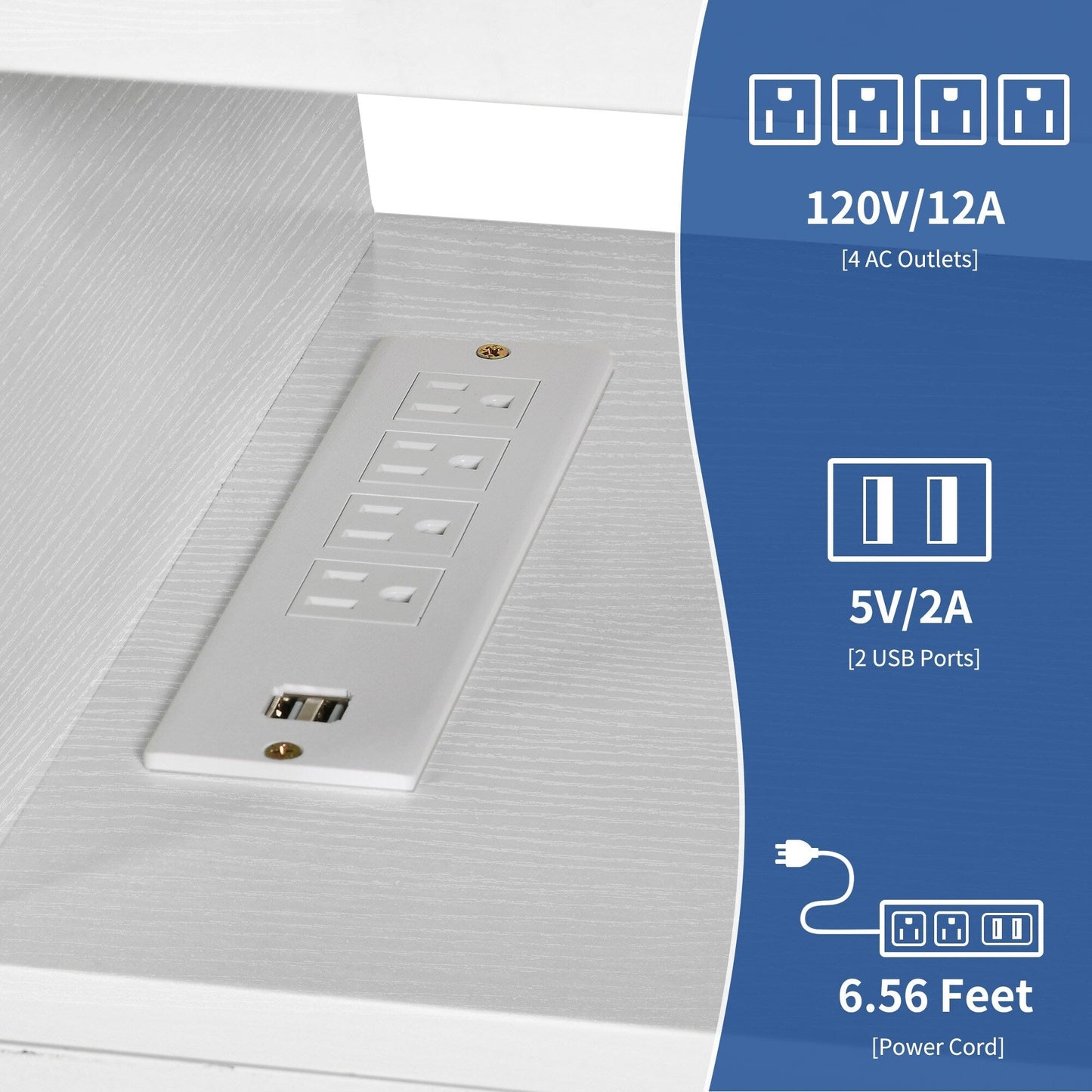 Meuble TV Farmhouse pouvant accueillir jusqu'à 65 téléviseurs avec portes et étagères ouvertes Console multimédia Prise de courant