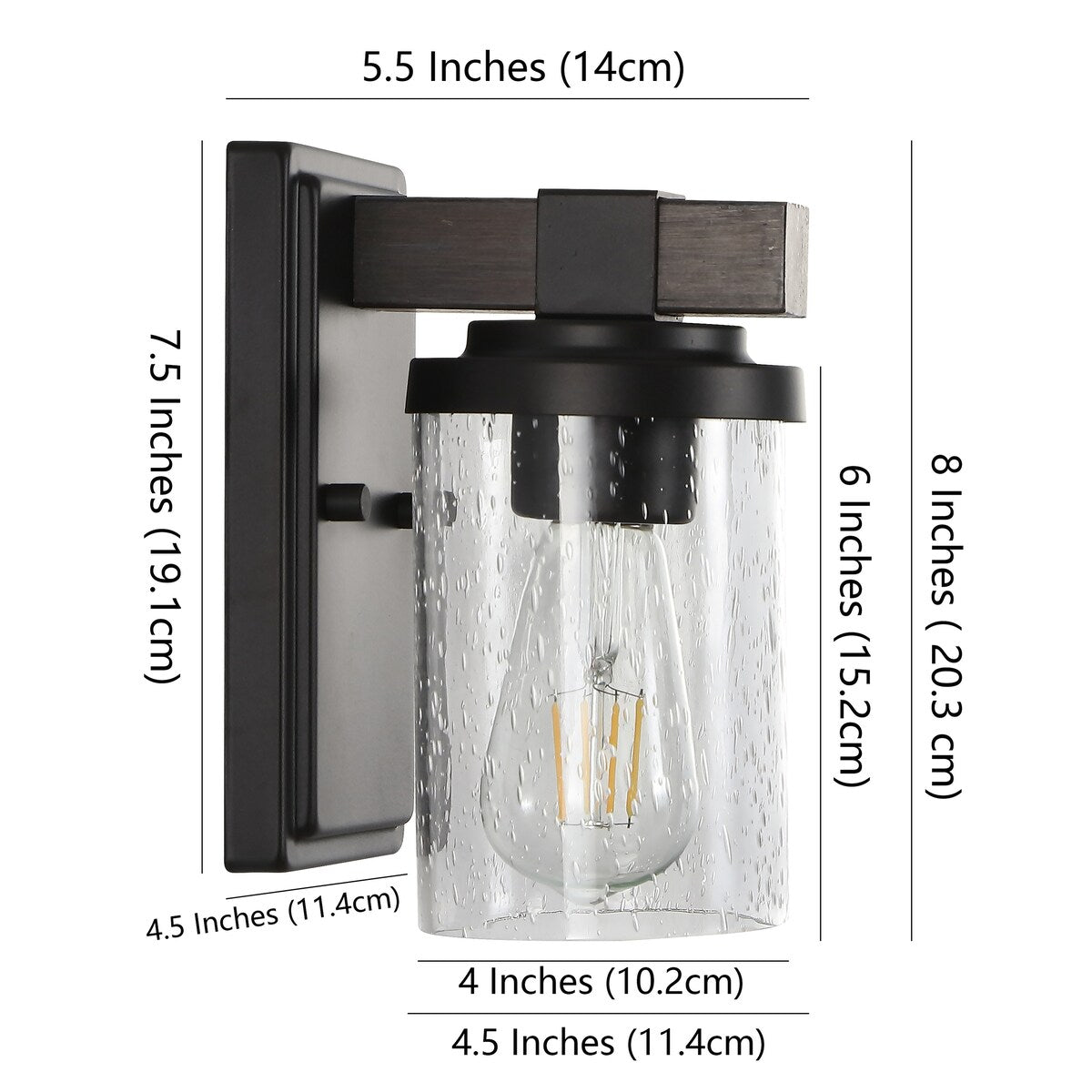 Ferme Iron/Seeded Glass Rustic Farmhouse LED Vanity Light, by JONATHAN Y