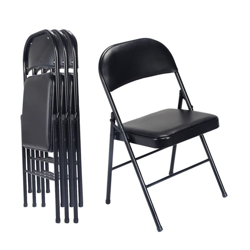 Folding Chairs with Leather Padded Seats Black 4-Pack