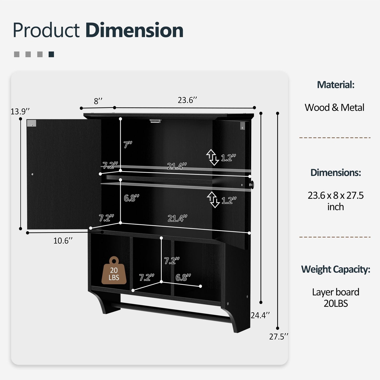 Futzca Bathroom Cabinet Wall Mounted, Storage Cabinet with Doors and Shelves