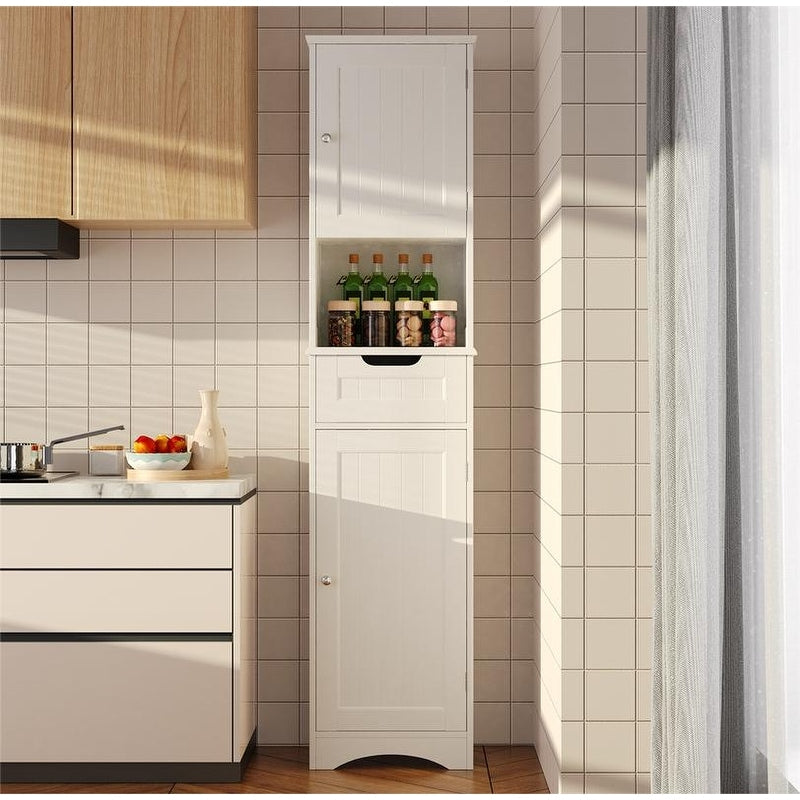 Armoire à linge étroite de salle de bain de 67 po de hauteur, meuble de rangement autoportant en bois massif à 5 niveaux