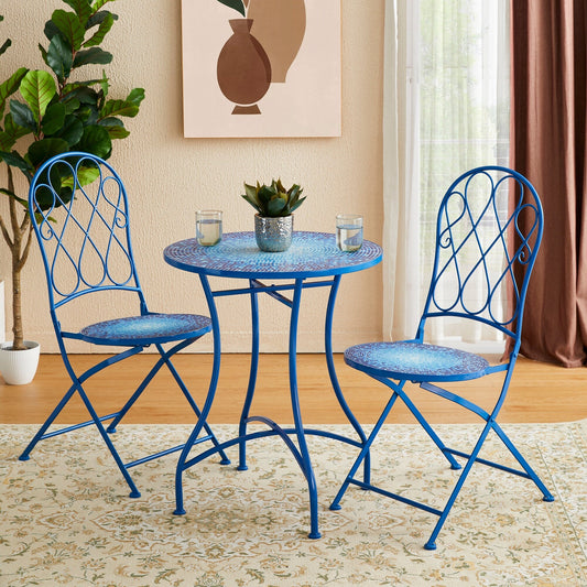 Ensemble de bistrot pliant d'extérieur en métal Glitzhome 3 pièces avec table et chaises