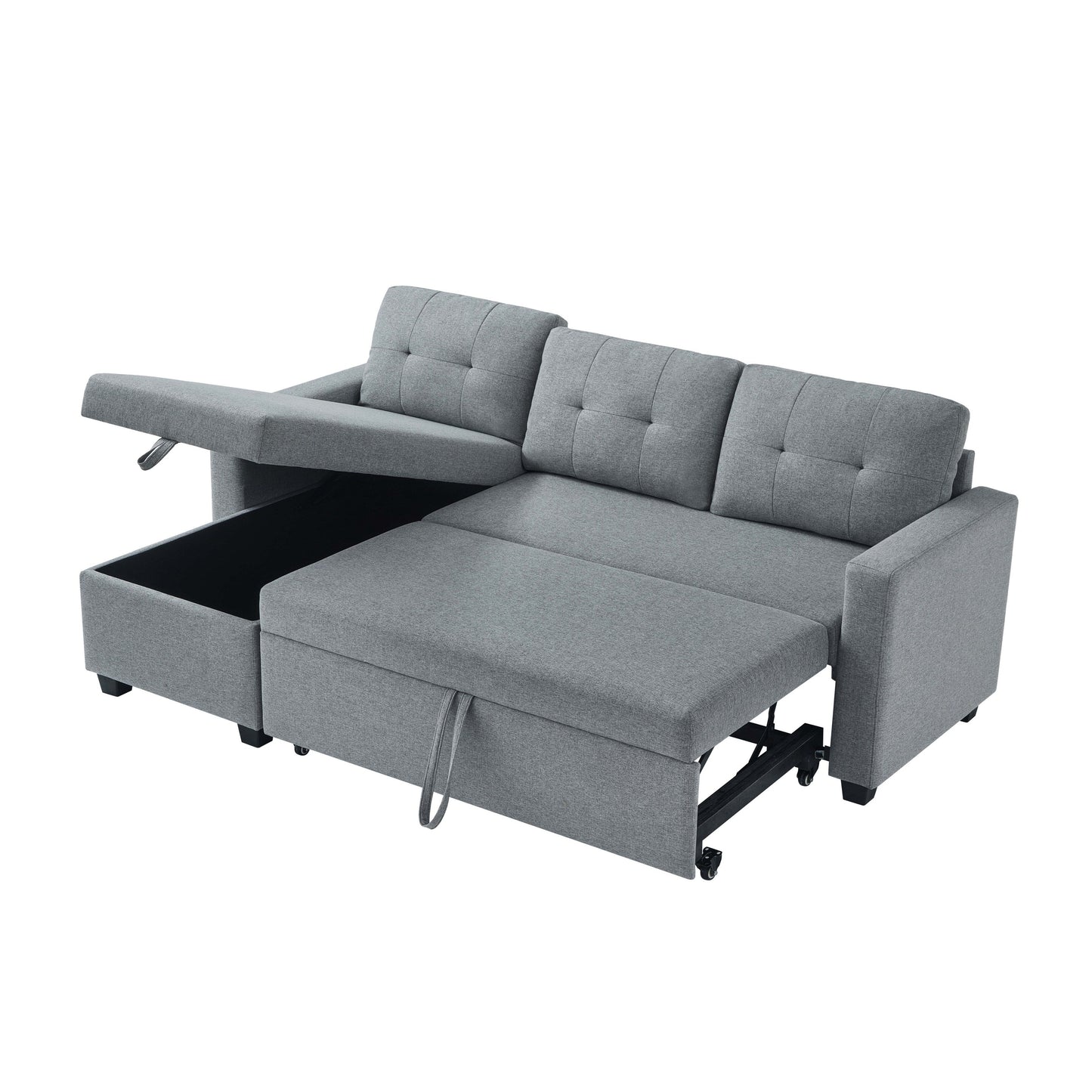 Canapé-lit convertible en lin gris de 81,5 po avec méridienne de rangement réversible