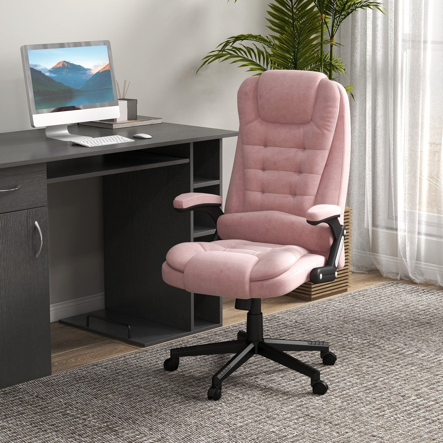 Fauteuil de bureau HOMCOM à massage vibrant 6 points avec chaleur, fauteuil de bureau exécutif à dossier haut en velours avec dossier inclinable