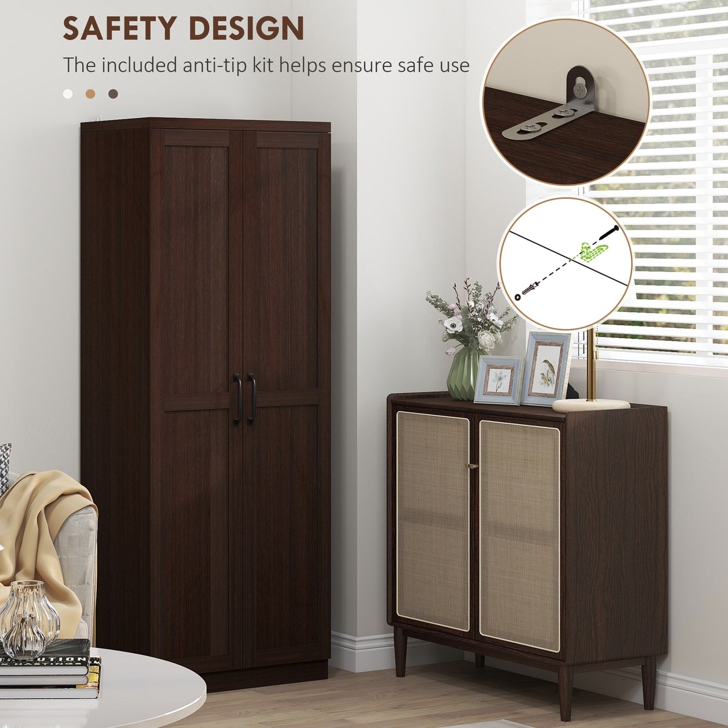 HOMCOM 63 Garde-manger de cuisine 2 portes, meuble de rangement indépendant avec étagères à 5 niveaux et 2 étagères réglables pour salle à manger