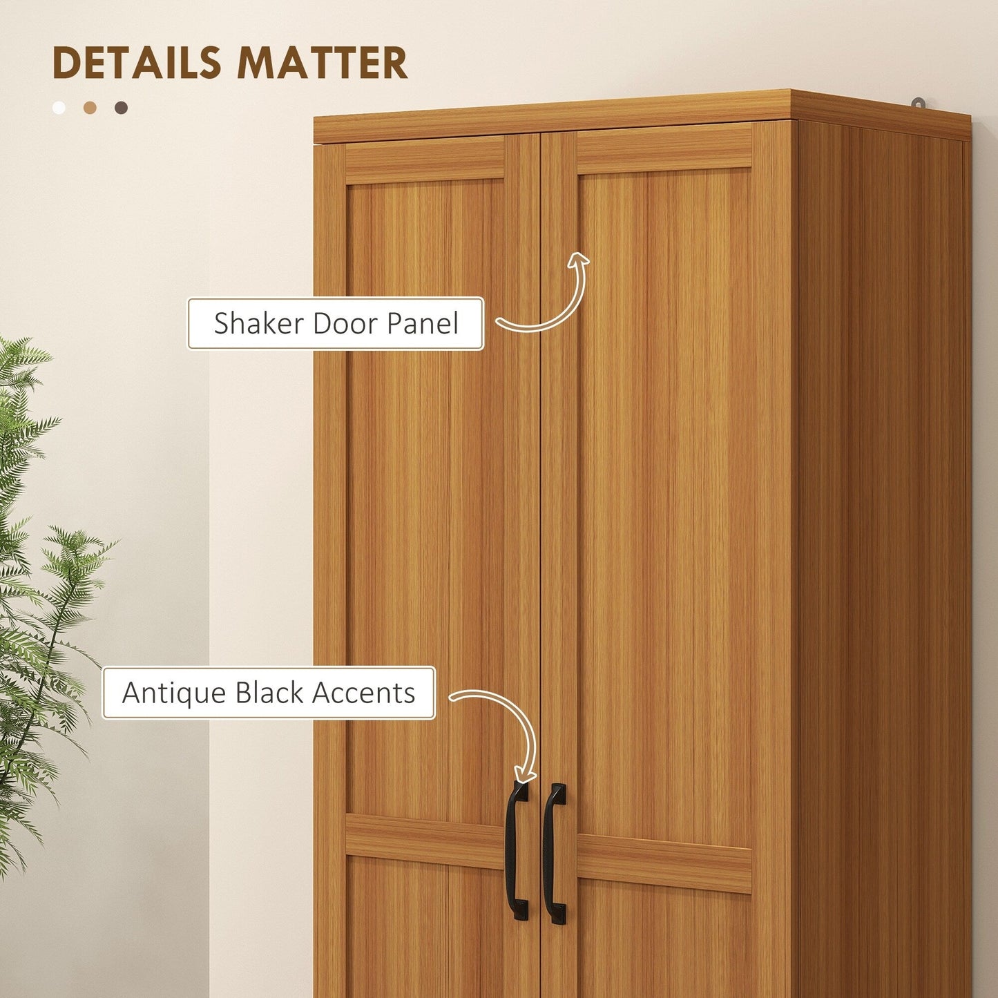 HOMCOM 63 Garde-manger de cuisine 2 portes, meuble de rangement indépendant avec étagères à 5 niveaux et 2 étagères réglables pour salle à manger