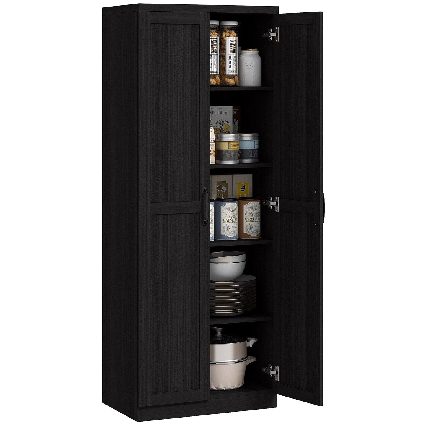 HOMCOM 63 Garde-manger de cuisine 2 portes, meuble de rangement indépendant avec étagères à 5 niveaux et 2 étagères réglables pour salle à manger