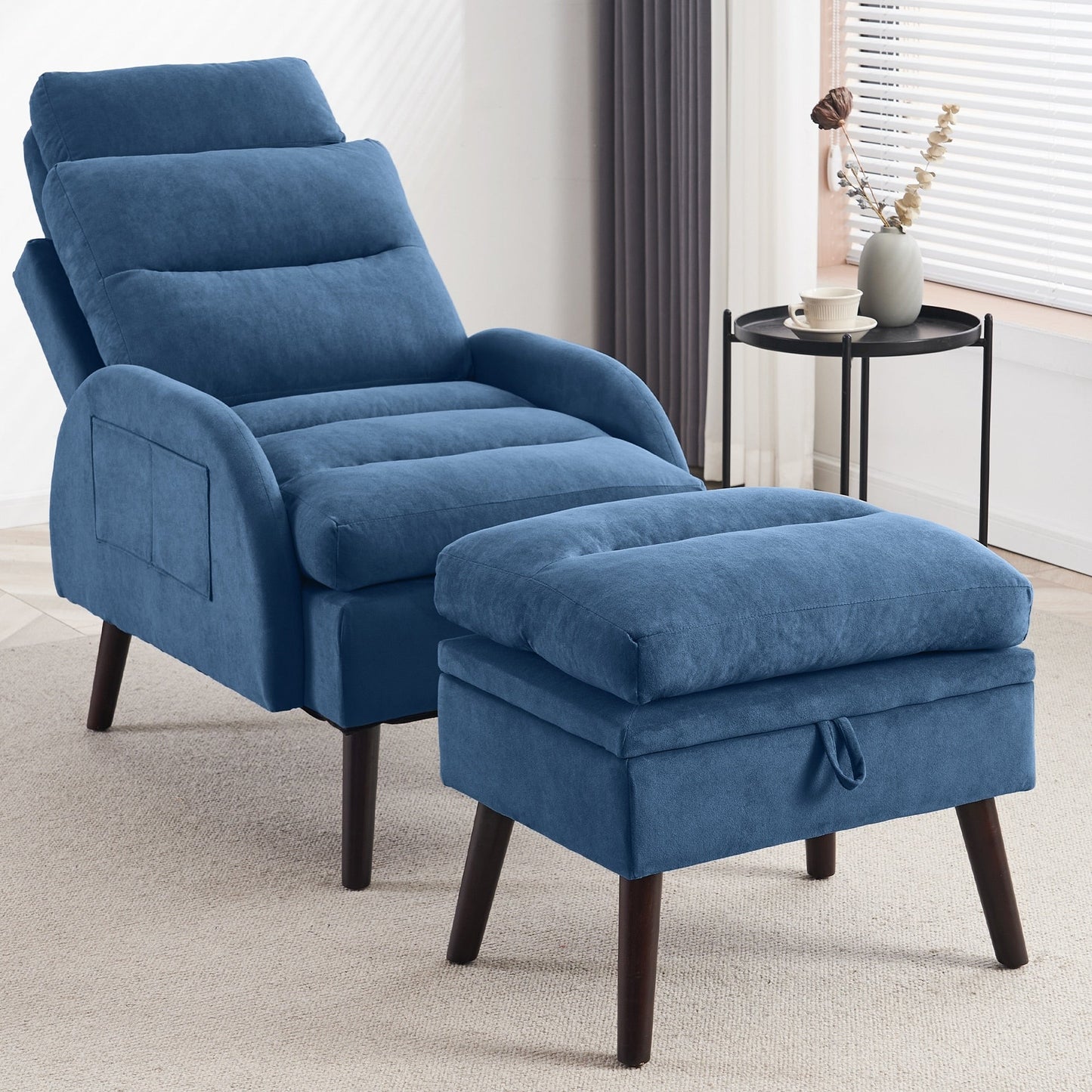 Fauteuil d'appoint HOMYKA avec dossier réglable et pouf de rangement