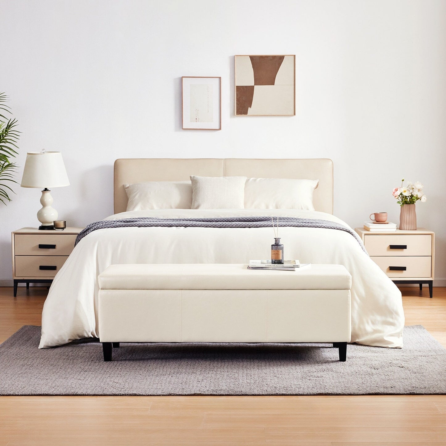 Pouf de rangement rectangulaire rembourré 50,3 x 17,50 x 18 po - Similicuir