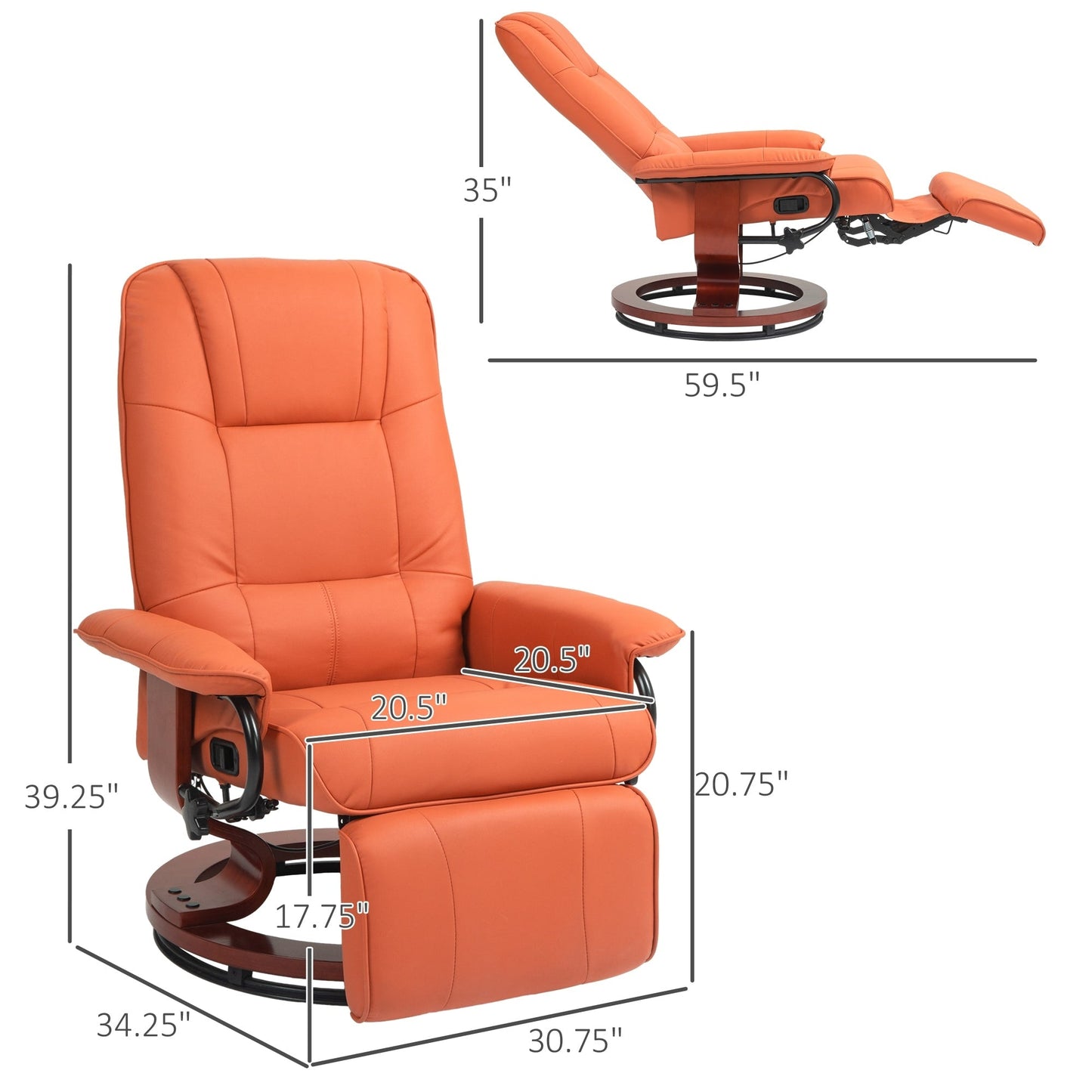 Fauteuil inclinable manuel pivotant et réglable en similicuir HomCom avec repose-pieds confortable et relaxant