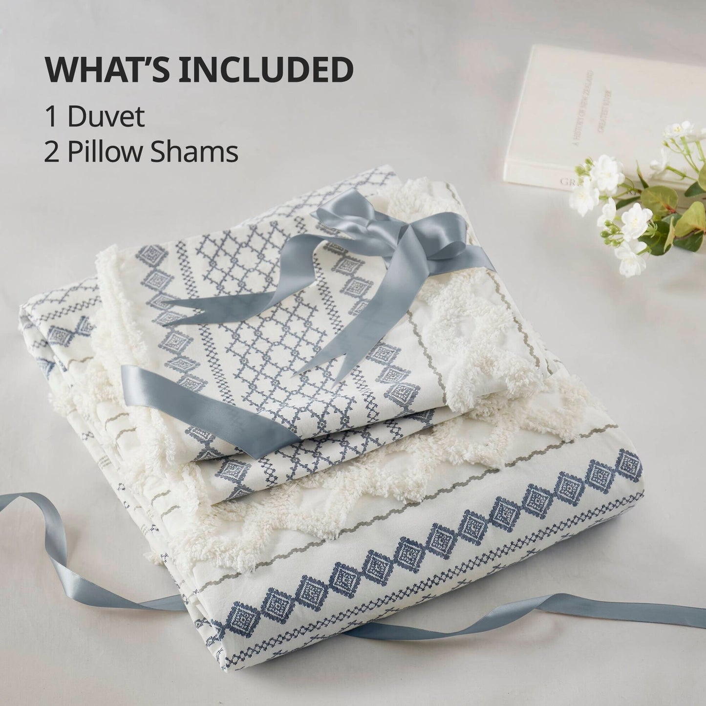 INK+IVY Imani Cotton Printed Duvet Cover Set with Chenille