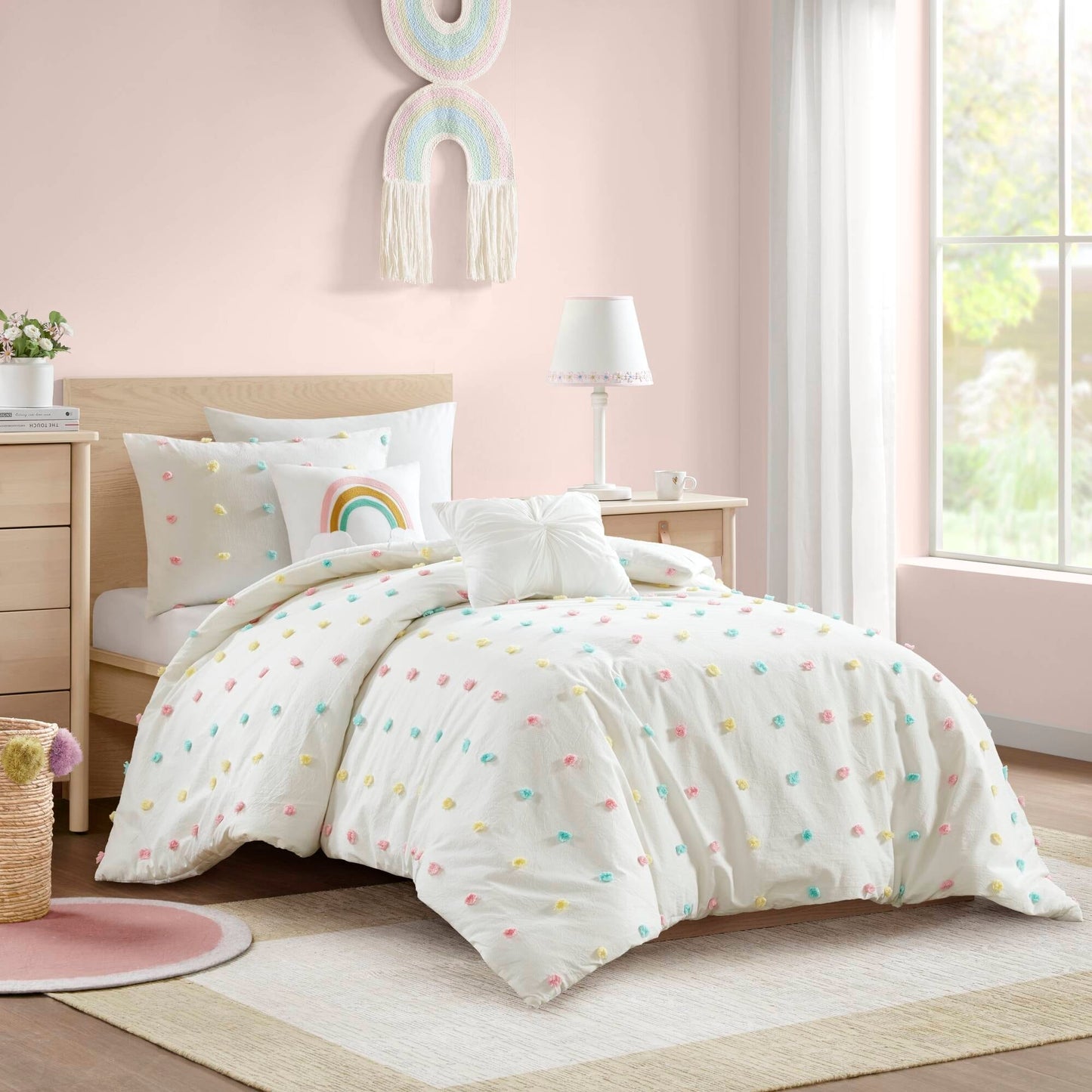 Intelligent Design Kids Ensley Pom Pom Cotton Jacquard Quilt Set with Throw Pillows