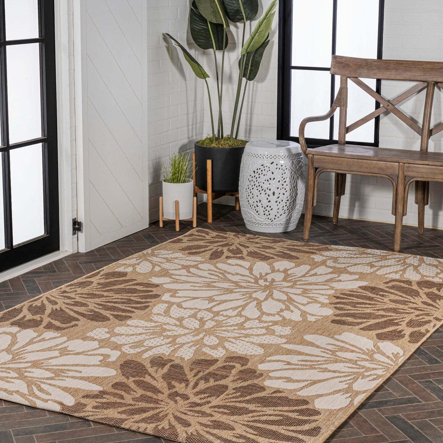 JONATHAN Y Floral Textured Weave Indoor/Outdoor Area Rug