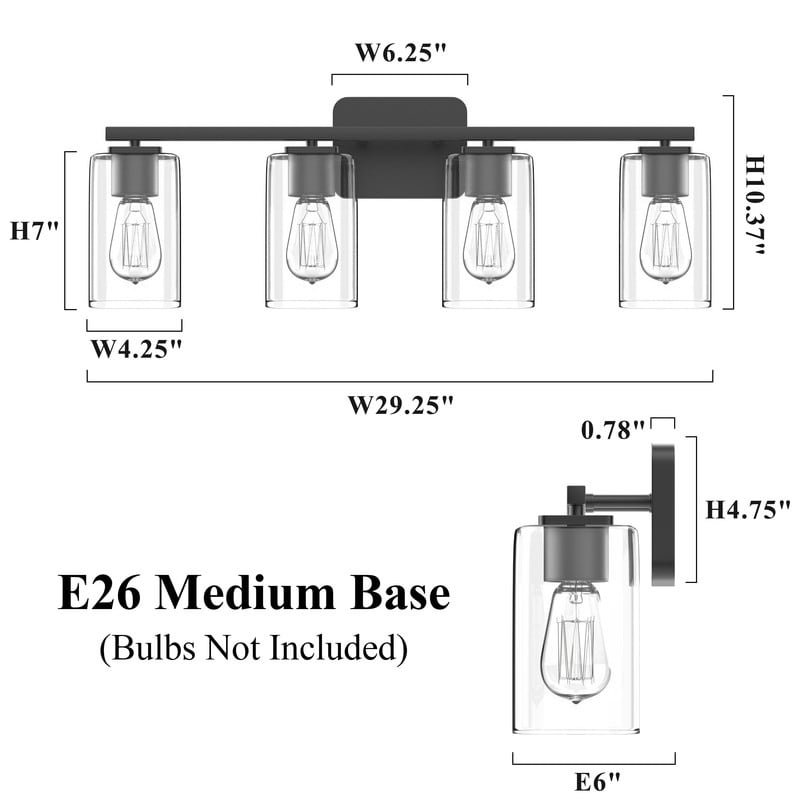 KAWOTI 29inch 4-Light Modern Bathroom Vanity Light with Clear Glass Shades