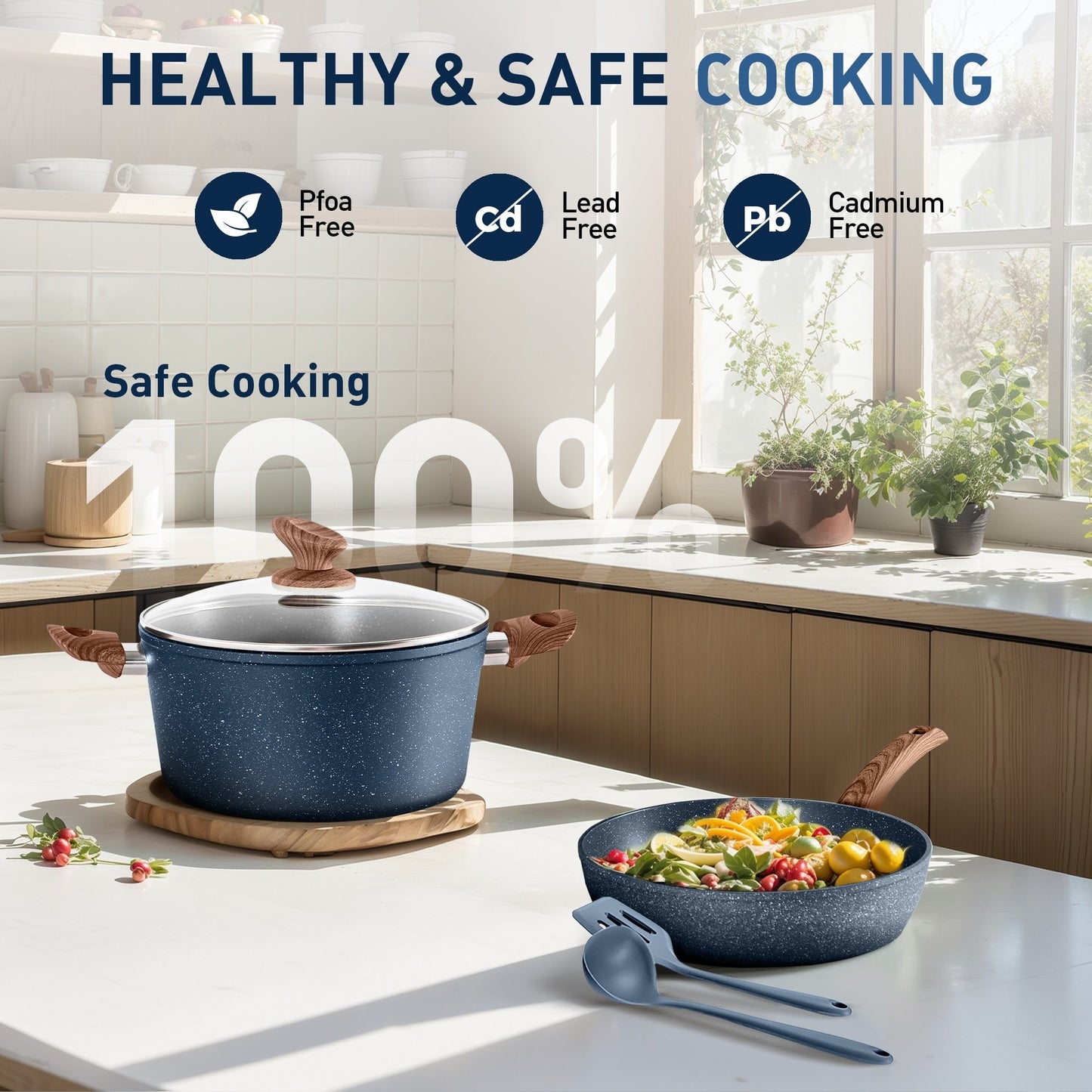 Batterie de cuisine antiadhésive, ensemble de 12 casseroles et poêles en granit