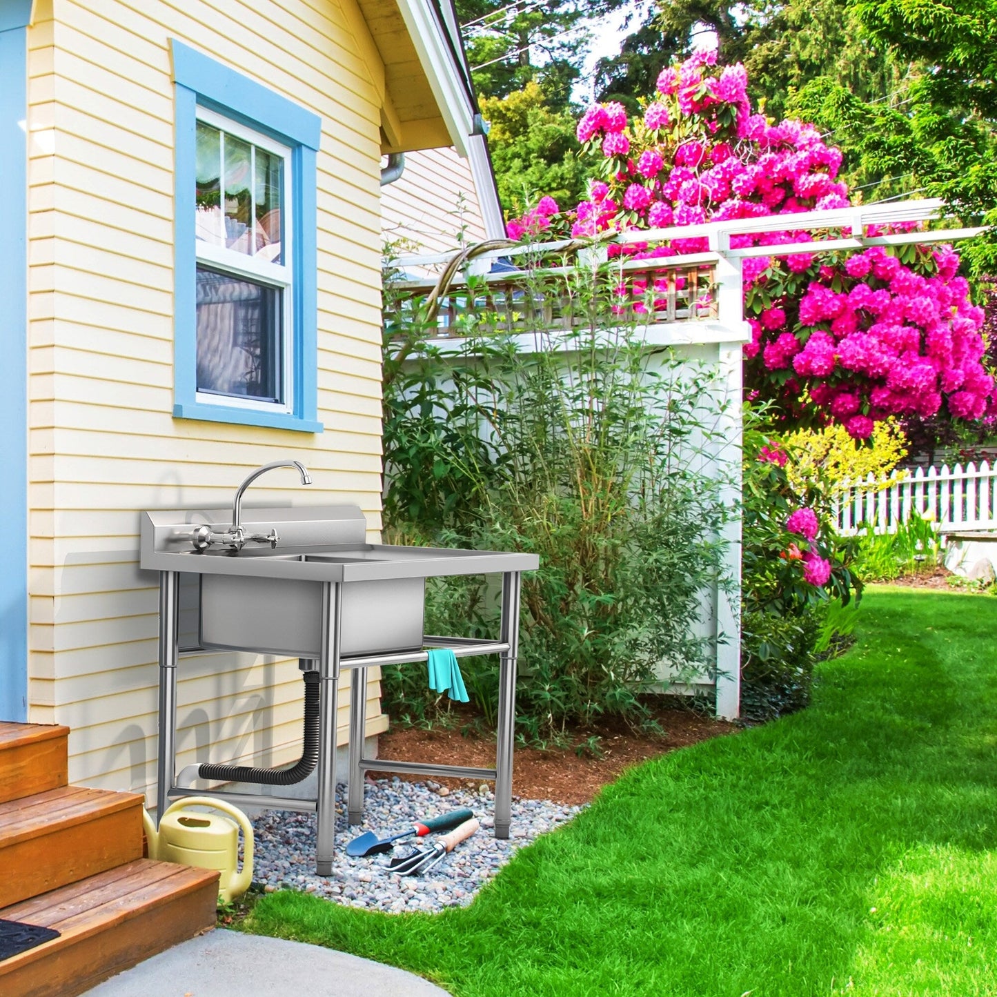 Évier de cuisine à cuve compartimentée en acier inoxydable, évier commercial autoportant