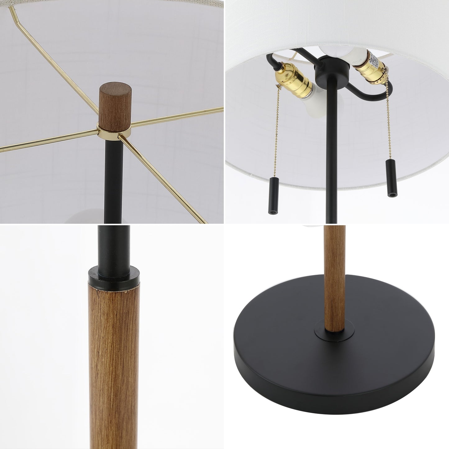 Lampe de sol à LED Koda 61, style rustique, style ferme, avec chandelier en fer et chaînes de traction, finition bois marron/noir, par JONATHAN Y