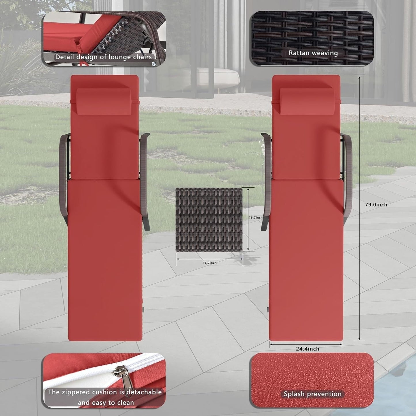 Ensemble de chaises longues d'extérieur 3 pièces Kullavik