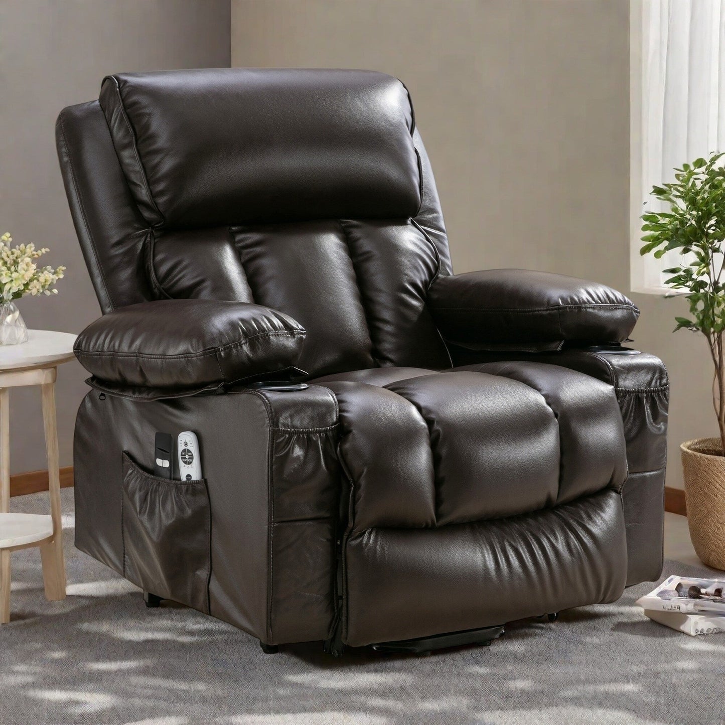 Grand fauteuil inclinable électrique avec chauffage et massage 8 points - Télécommande, port USB