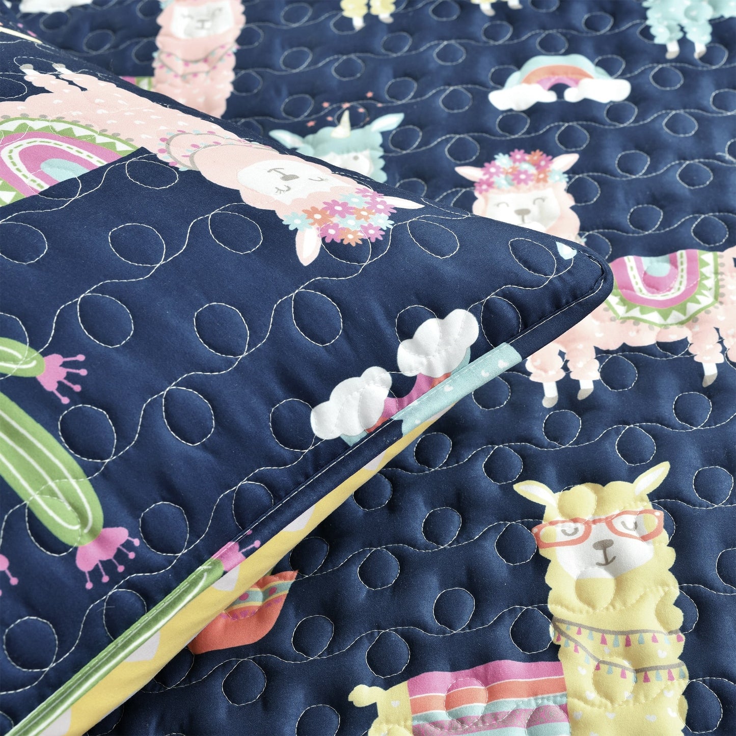 Lush Decor Southwest Llama Cactus Reversible Print Quilt Set