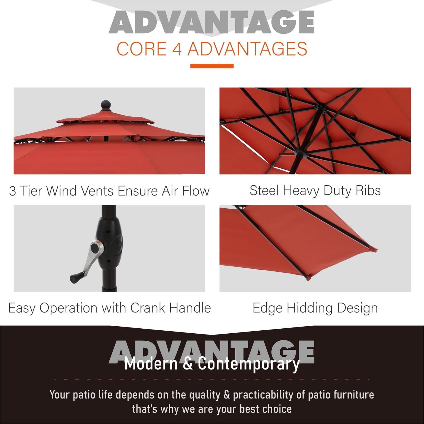 MAISON ARTS 10ft 3 Tiers Vented Patio Outdoor Umbrella with Auto-tilt and Crank Lift