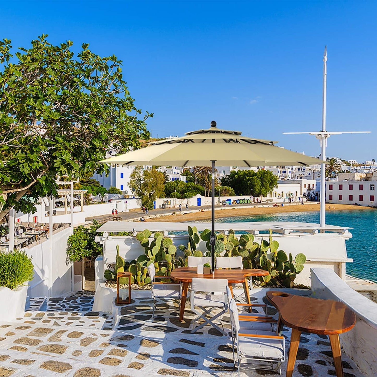 MAISON ARTS 10ft 3 Tiers Vented Patio Outdoor Umbrella with Auto-tilt and Crank Lift