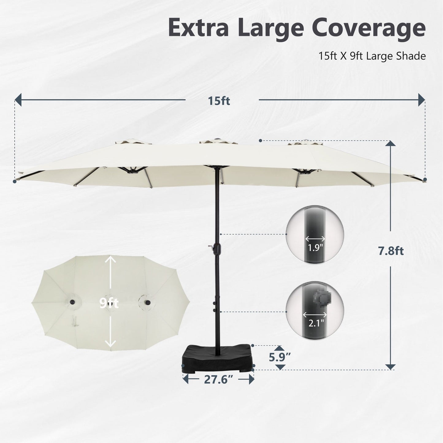 Parasol double extra large de 15 pieds pour patio double face de MAISON ARTS avec base incluse
