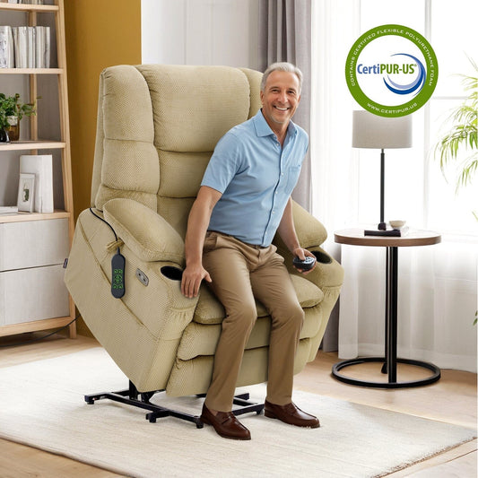 Fauteuil inclinable électrique à double moteur MCombo, grand format, avec massage et double chauffage, pour personnes âgées de grande taille, tissu R7635