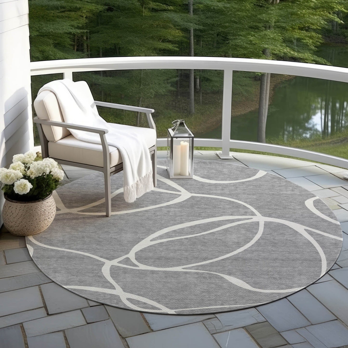 Machine Washable Indoor/ Outdoor Abstract Modern Chantille Rug