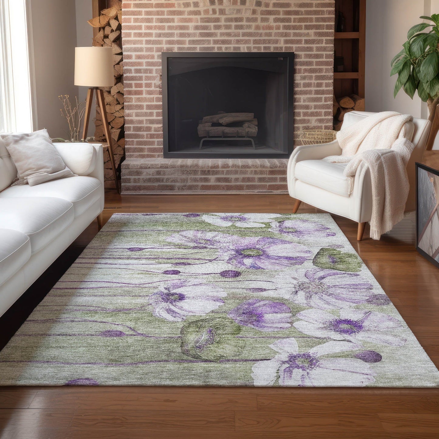Machine Washable Indoor/ Outdoor Chantille Modern Floral Rug