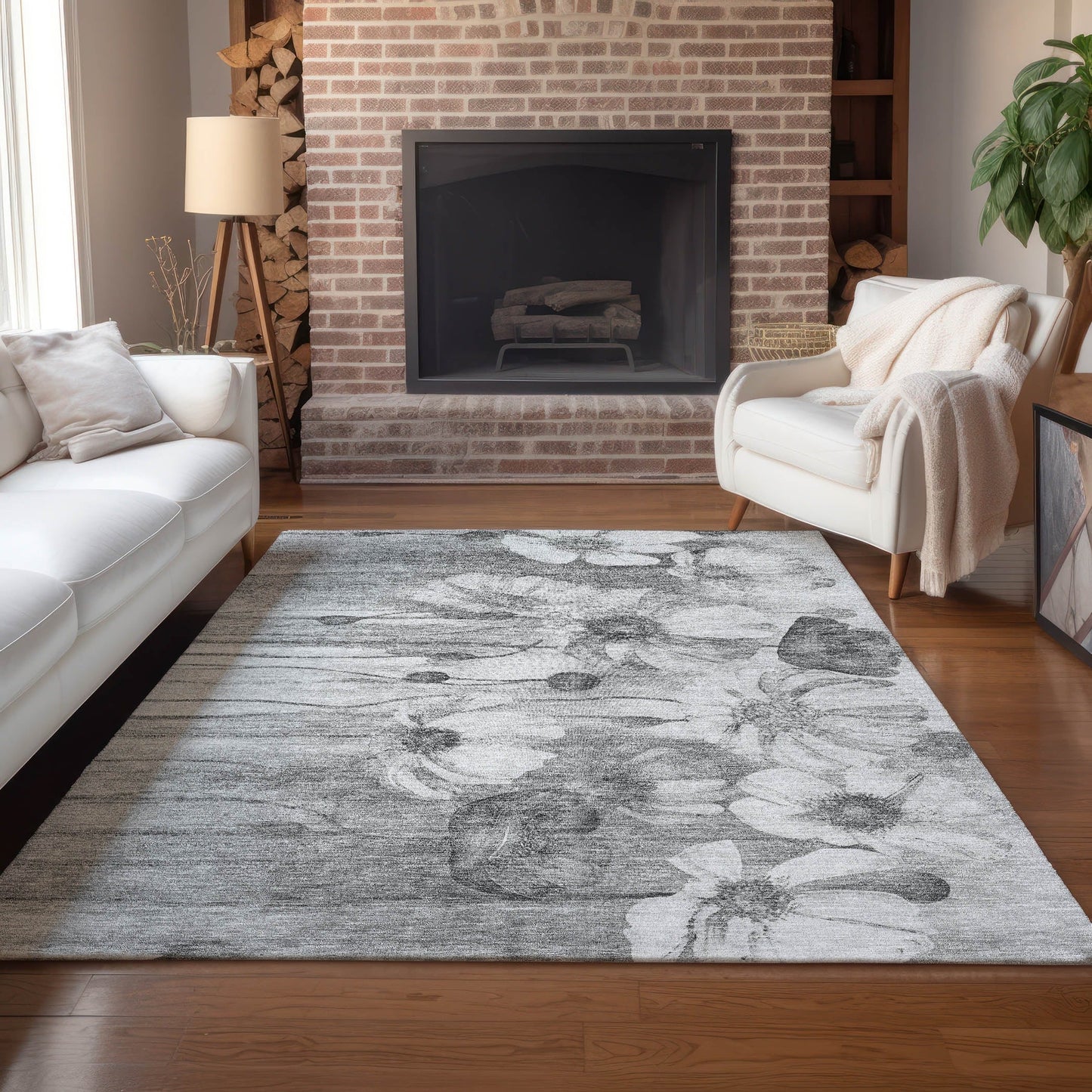 Machine Washable Indoor/ Outdoor Chantille Modern Floral Rug