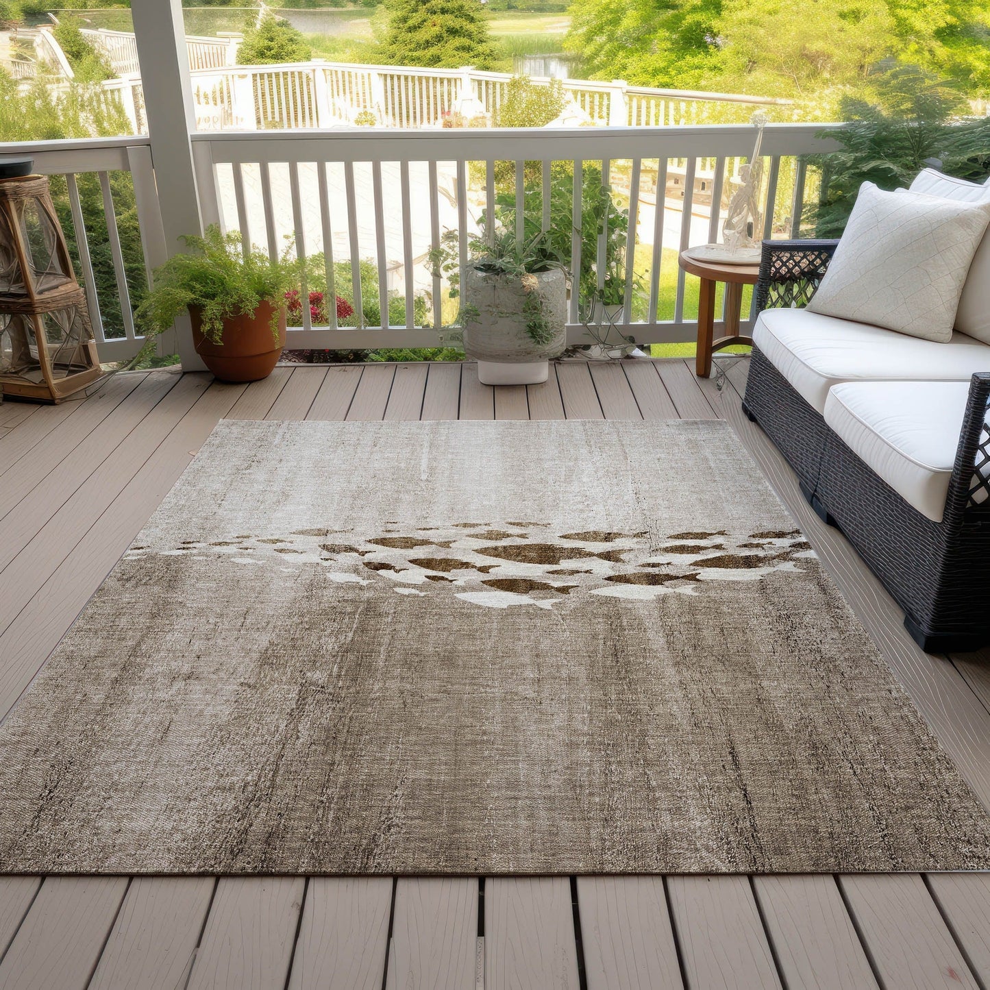 Machine Washable Indoor/ Outdoor Chantille Modern Sea Life Rug