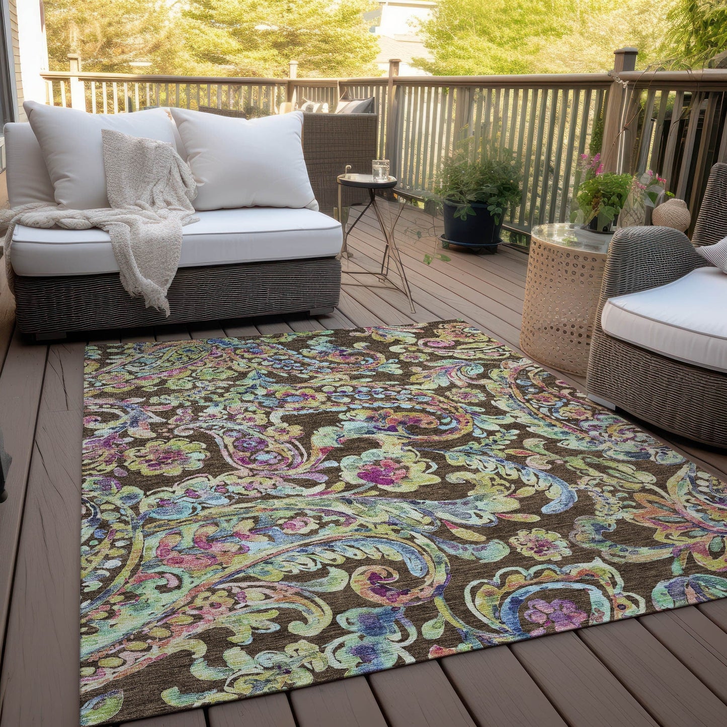 Machine Washable Indoor/ Outdoor Chantille Traditional Scroll Rug