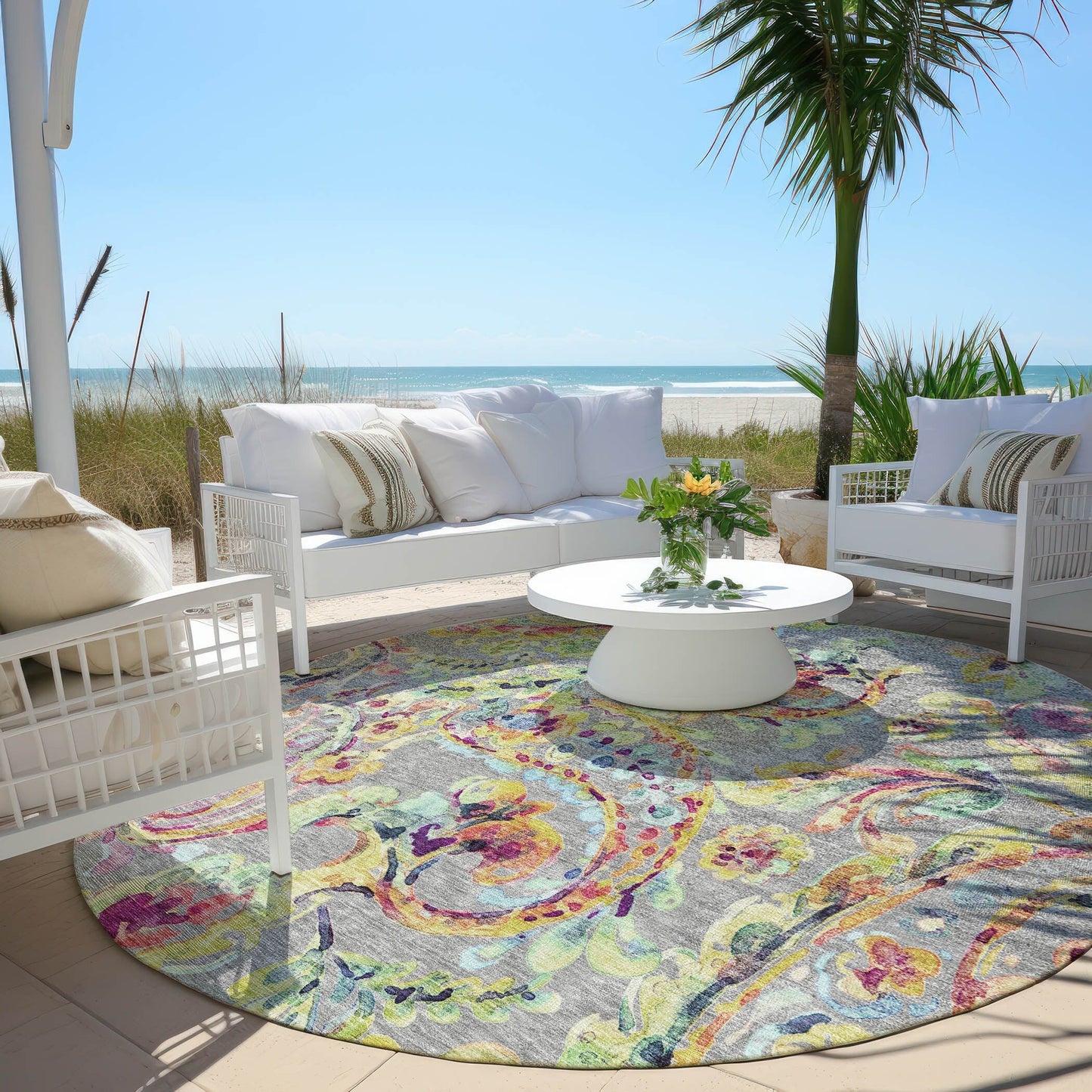 Machine Washable Indoor/ Outdoor Chantille Traditional Scroll Rug