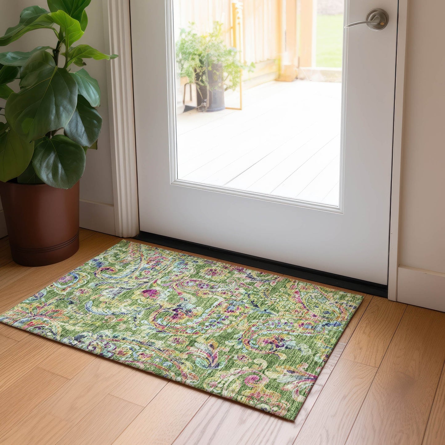 Machine Washable Indoor/ Outdoor Chantille Traditional Scroll Rug