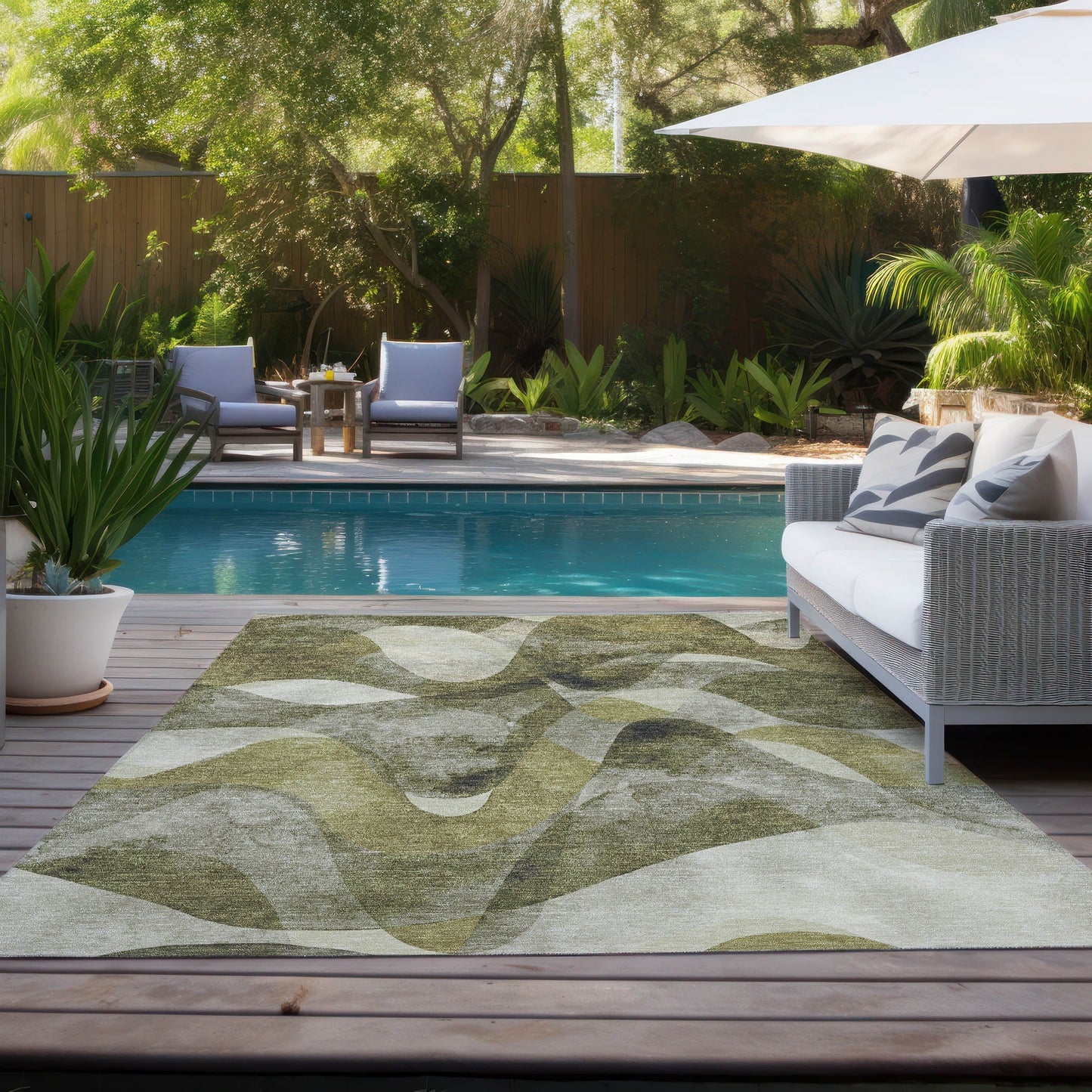 Machine Washable Indoor/ Outdoor Modern Chantille Rug