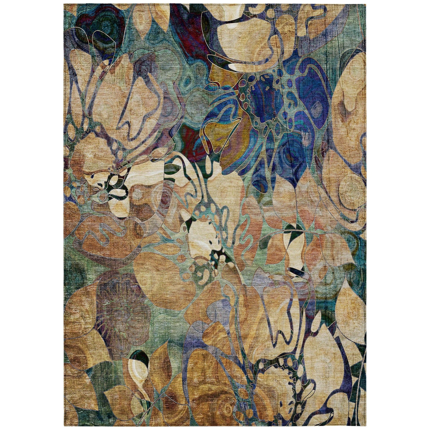 Machine Washable Indoor/ Outdoor Modern Floral Chantille Rug
