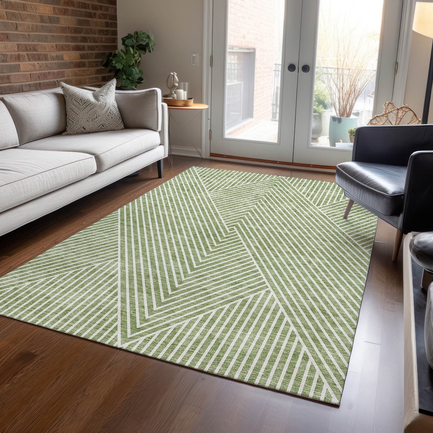 Machine Washable Indoor/ Outdoor Modern Geo Chantille Rug